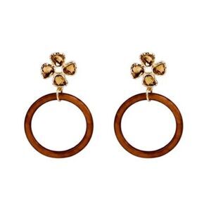 Tortoise Shell Champagne Clover Rhineston Vintage Gold Dangle Statement Earrings
